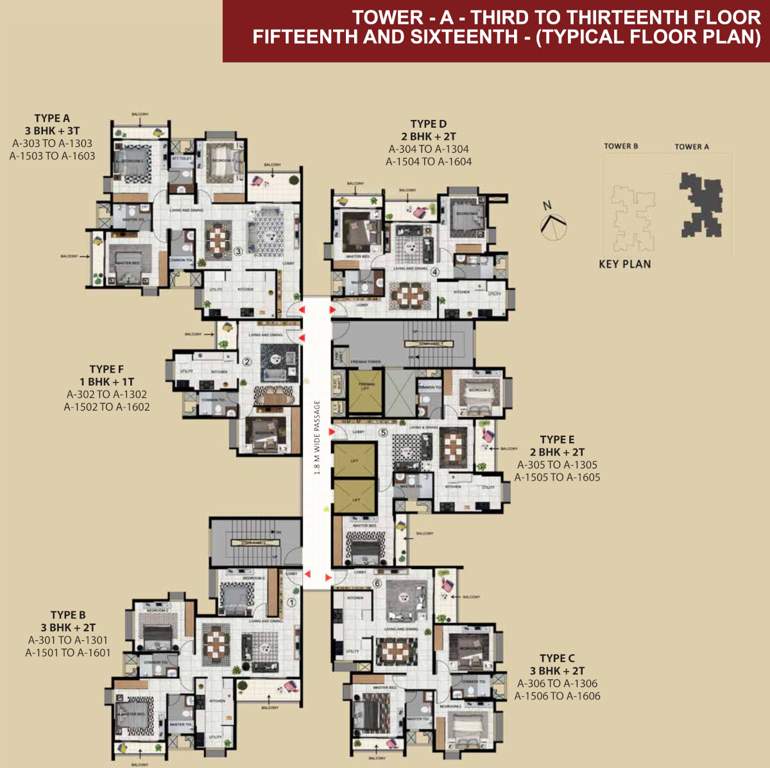 sattva signet Tower A Cluster Plan for 3rd to 13 And 15 And 16