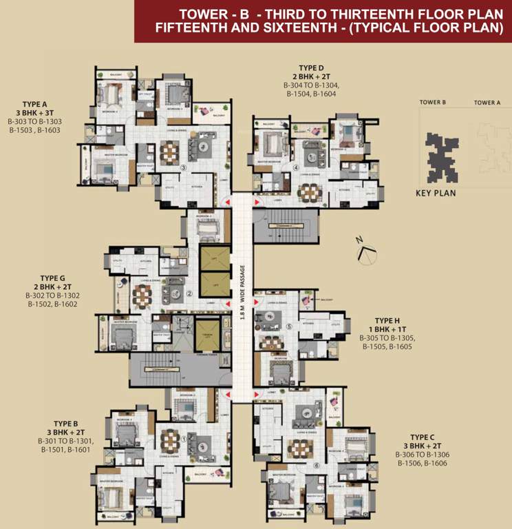 sattva signet Tower B Cluster Plan for 3rd Floor to 13th And 15th And 16th floor Plan