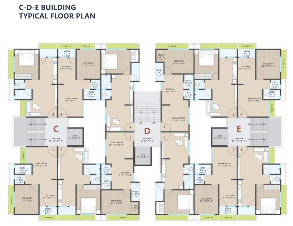  laxmi residency Tower C, D & E Cluster Plan from 1st to 7th Floor