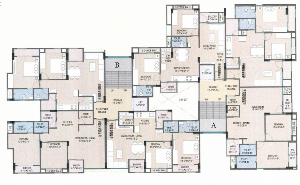  fortune ii Wing A & B Cluster Plan from 1st to 7th Floor