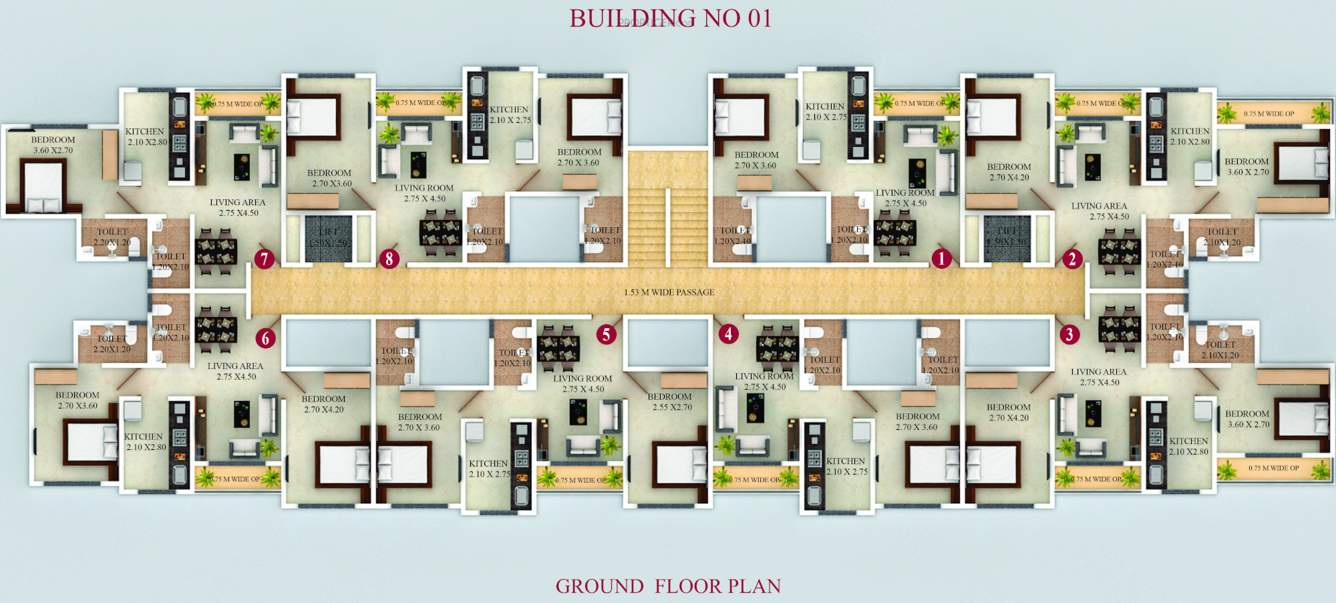  gbk vishwajeet pink city Building No 1 Cluster Plan for ground Floor
