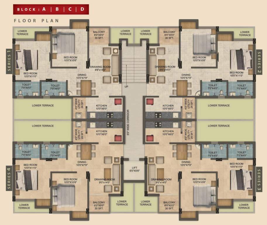 100 acres ananta Block ABCD Cluster Plan from 1st to 4th Floor