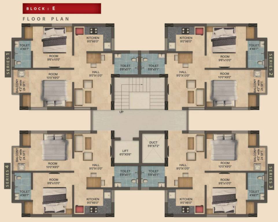  100 acres ananta Block E Cluster Plan from 1st to 5th Floor