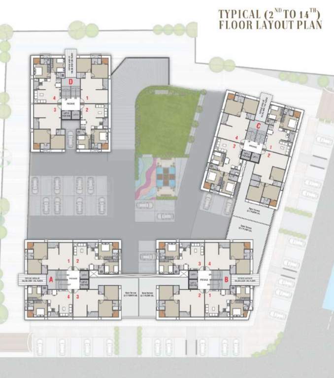  heights Tower A, B, C And D Cluster Plan from 2nd to 14th Floor