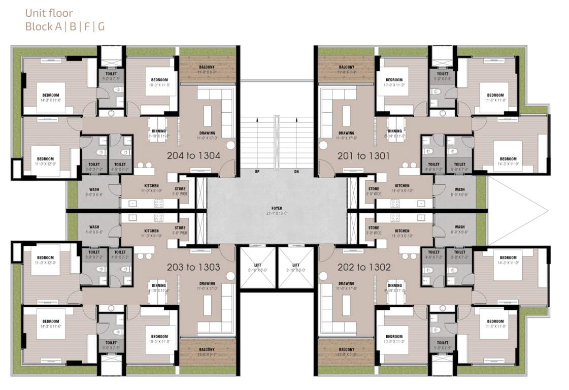  anavya parmeshwar Block A, B, F And G Cluster Plan from 2nd to 13th Floor
