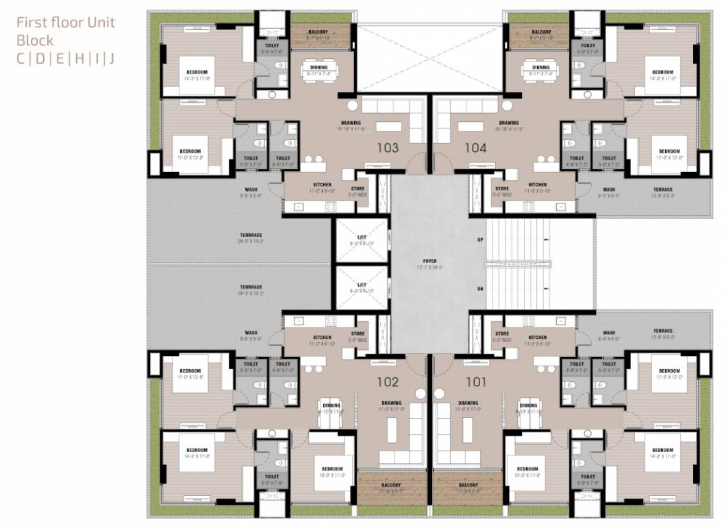  anavya parmeshwar Block C, D, E, H, I And J Cluster Plan for 1st Floor