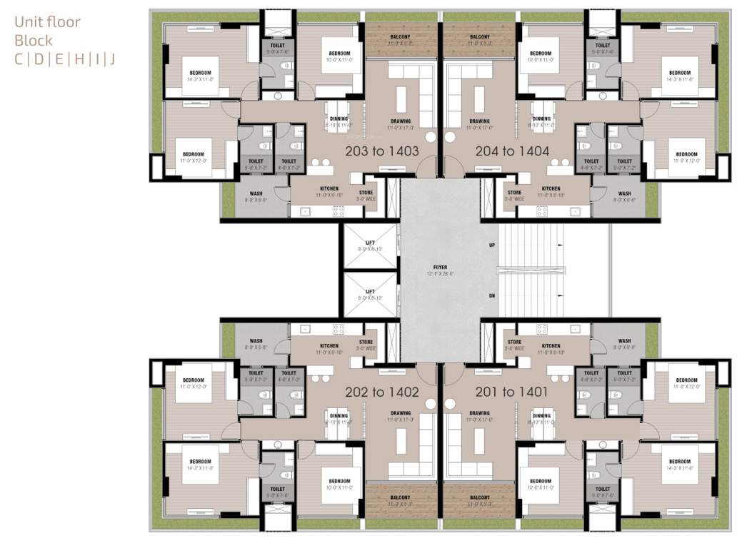  anavya parmeshwar Block C, D, E, H, I And J Cluster Plan from 2nd to 14th Floor
