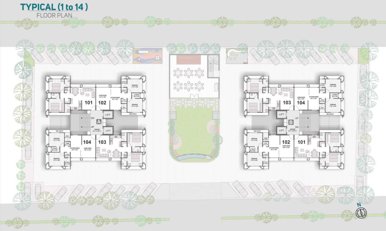  water lily Block A And B Cluster Plan from 1st to 14th Floor