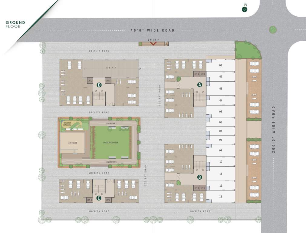  radhe parisar Tower A, B, C, D Cluster Plan for ground Floor