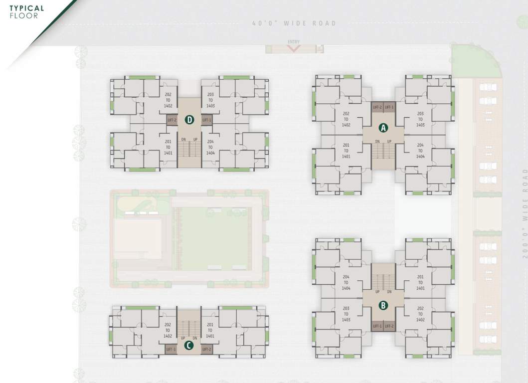 radhe parisar Tower A, B, C, D Cluster Plan from 2nd to 14th Floor