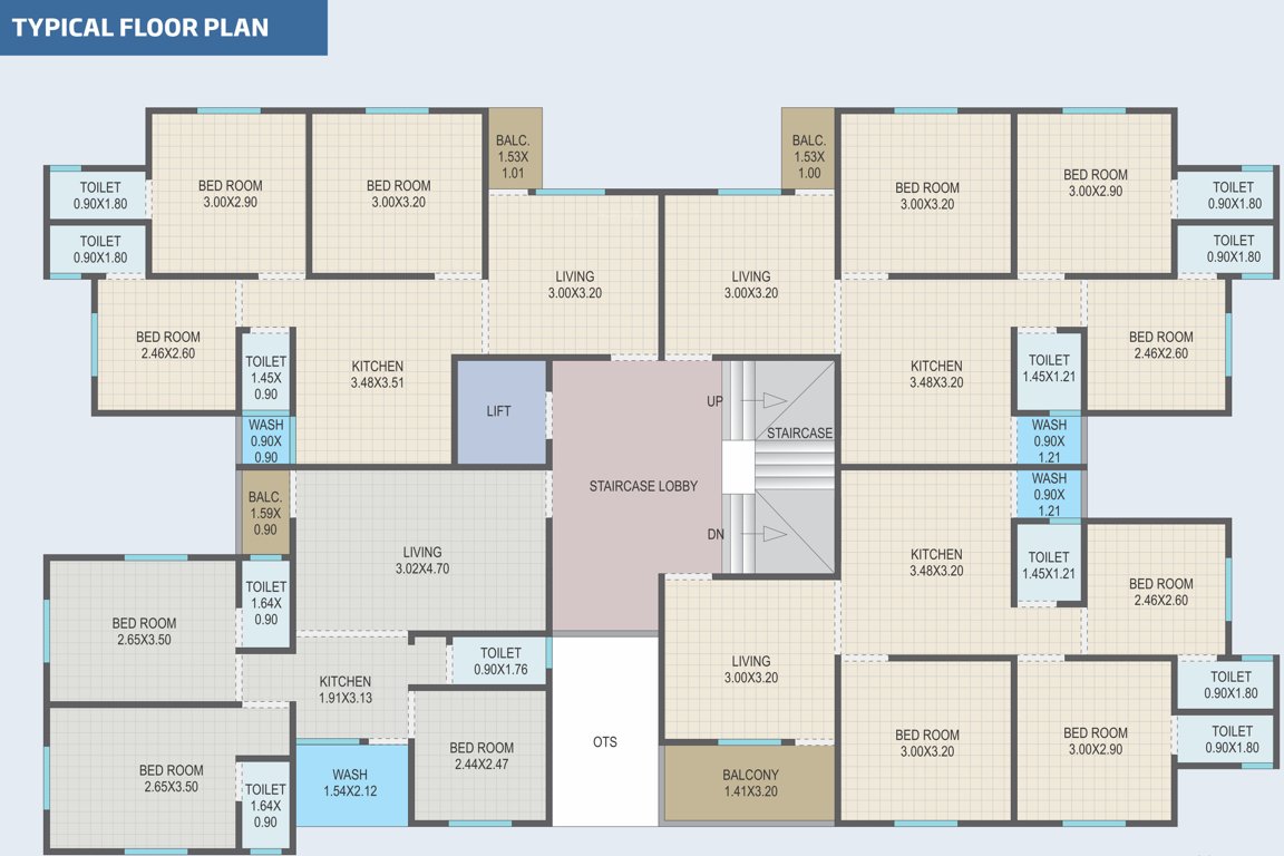 bluet Single Wing Cluster Plan from 1st to 5th Floor