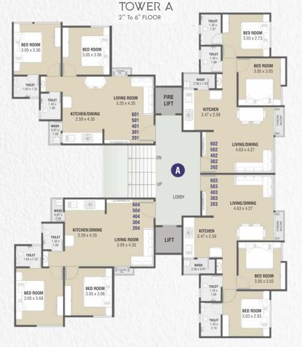  bansari-heights Tower A Cluster Plan from 2nd to 6th Floor