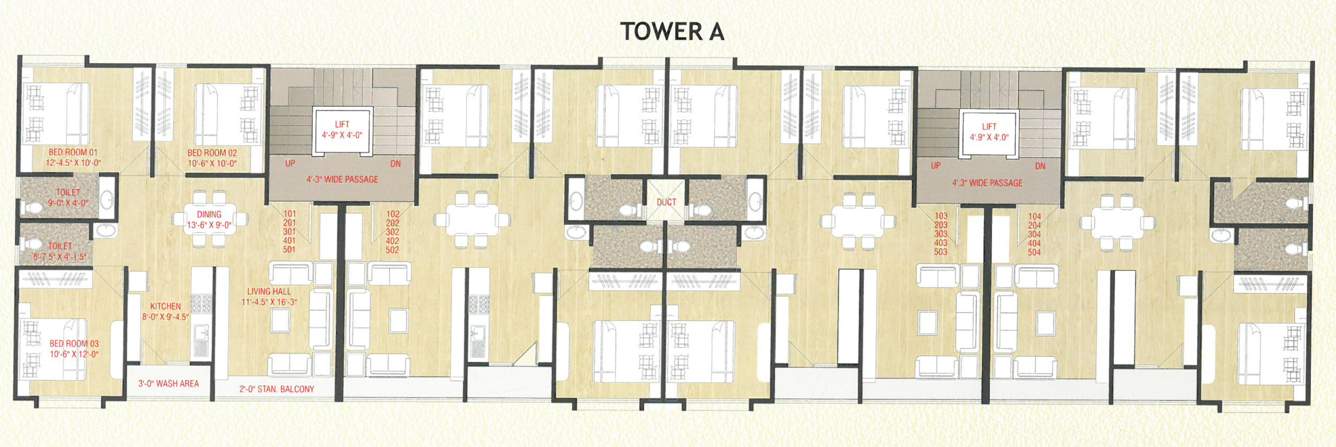 miran residency Tower A Cluster Plan from 1st to 5th Floor