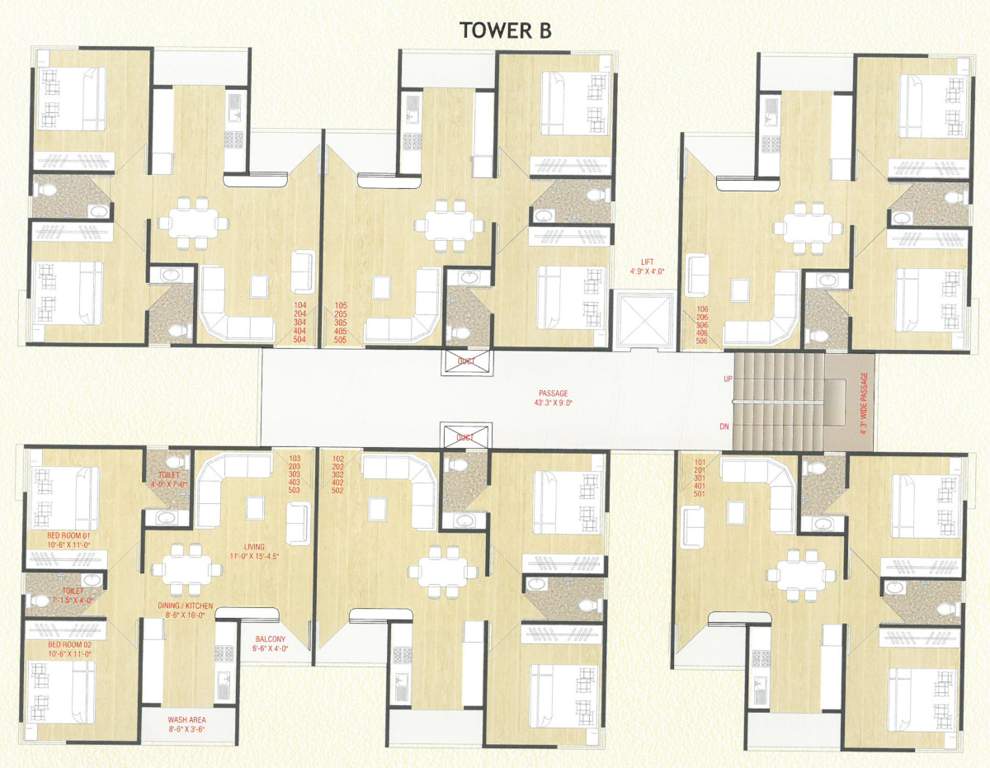 miran residency Tower B Cluster Plan from 1st to 5th Floor