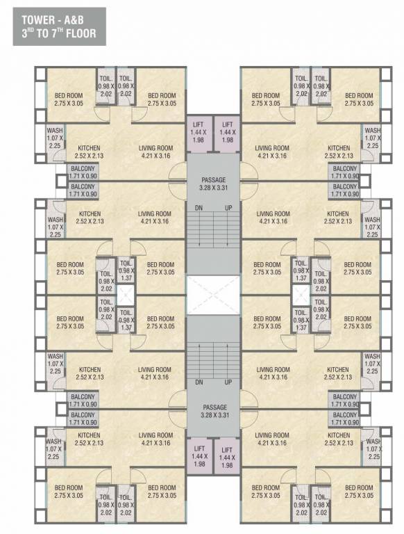  shyamal pride apartment Tower AB Cluster Plan from 3rd to 7th Floor