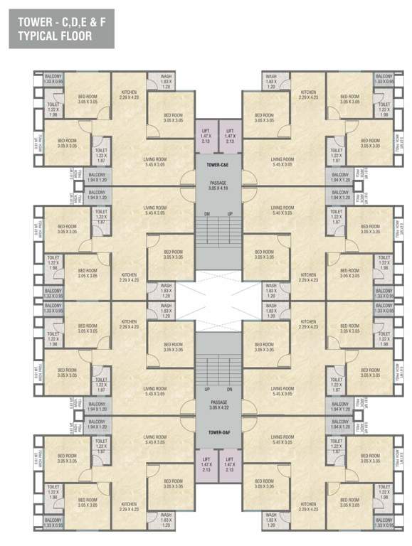  shyamal pride apartment Tower CDEF Cluster Plan from 1st to 7th Floor