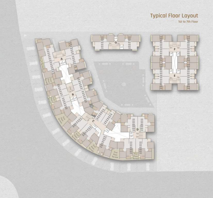  shivaay onyx Tower A, B, C, D, E, F And G Cluster Plan from 1st to 7th Floor