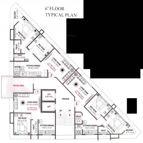  square Block A Cluster Plan for 6th Floor