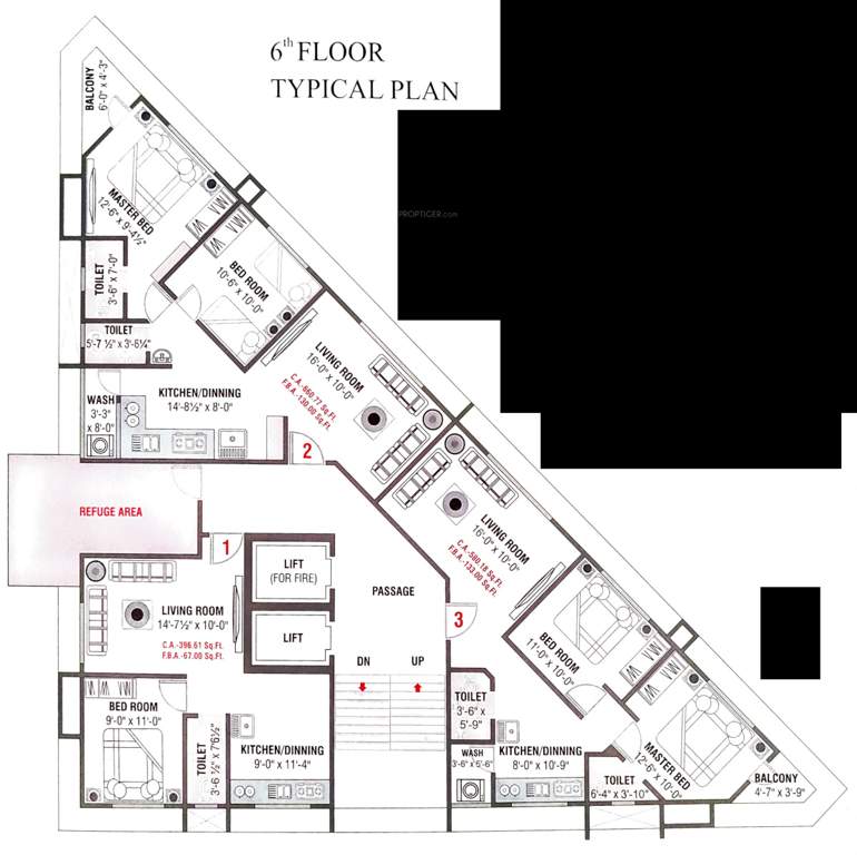  square Block A Cluster Plan for 6th Floor