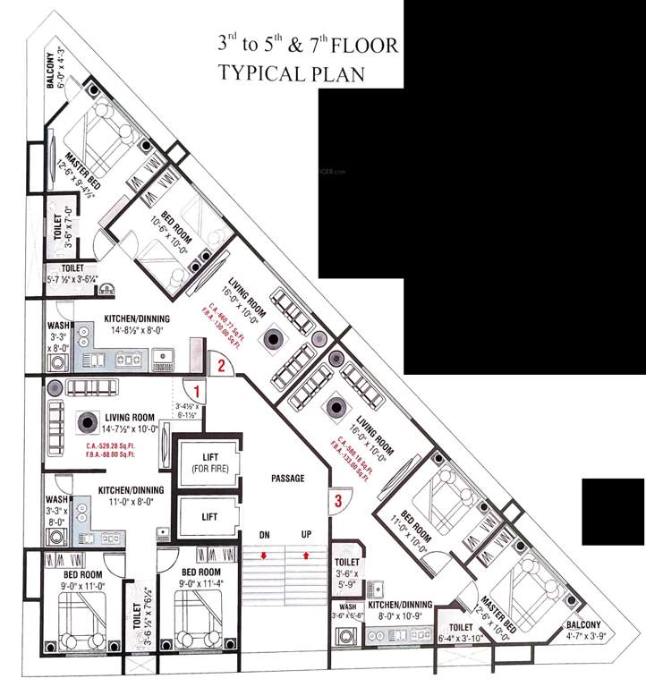  square Block A Cluster Planfor 3rd, 5th and 7th Floor