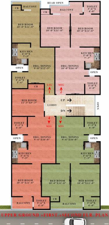  building Dummy Tower Cluster Plan from Upper ground to 2nd Floor