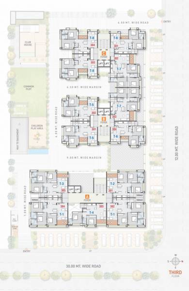  pratishtha-heights Tower A, B And C Cluster Plan for 3rd Floor