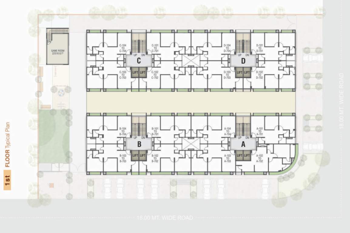 residency Tower A, B, C And D Cluster Plan for 1st Floor