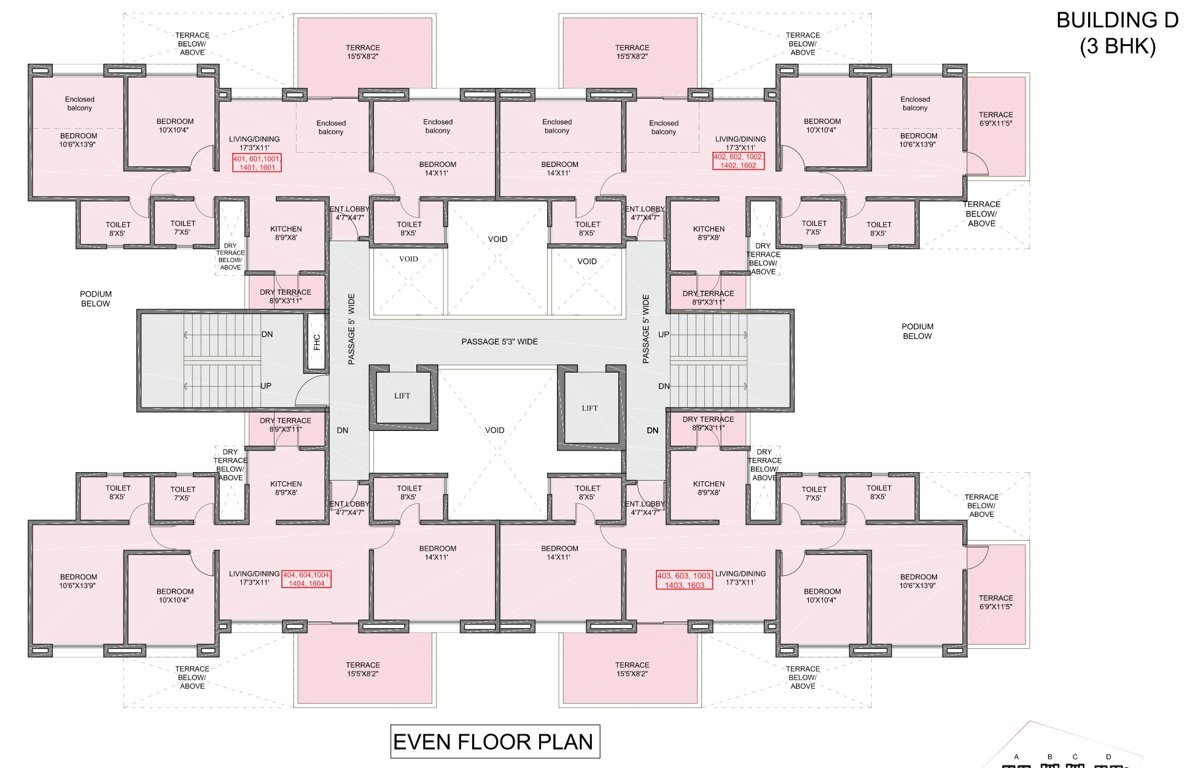  kohinoor grandeur Kohinoor Grandeur D Wing Cluster Plan for Even Floor