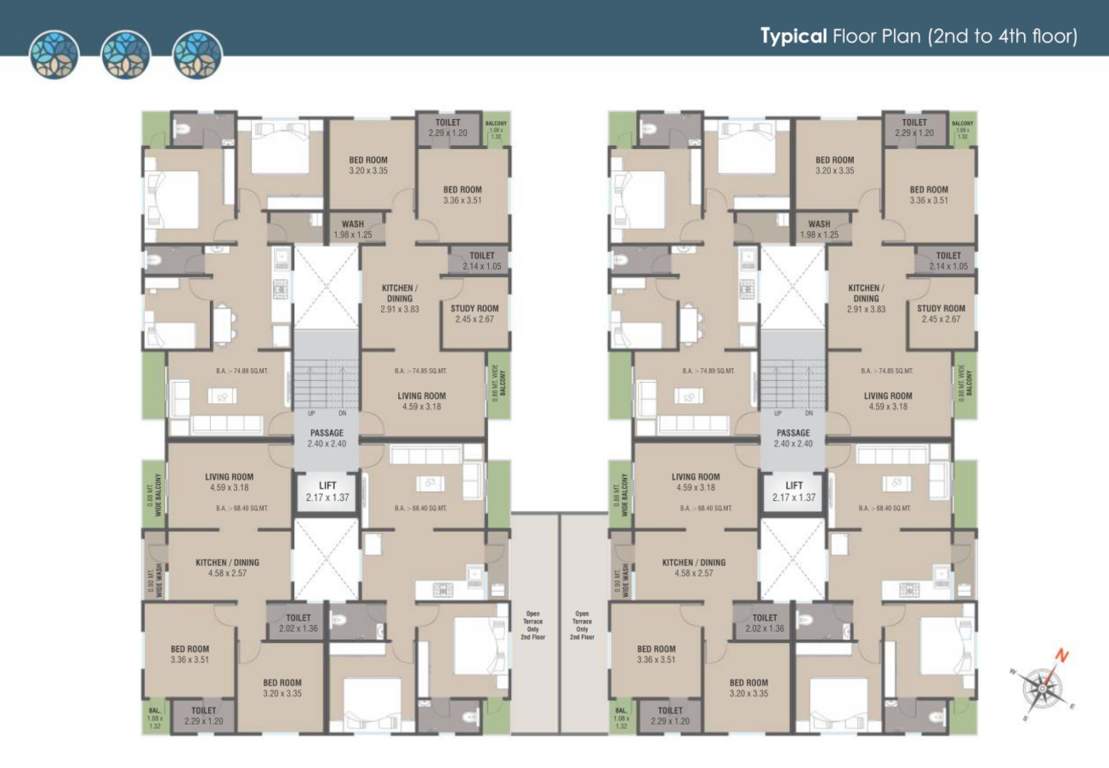 vraj villa tower a and b Tower A And B Cluster Plan from 2nd to 4th Floor