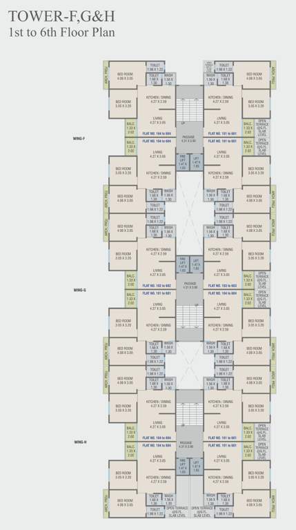 bliss Tower F, G And H Cluster Plan from 1st to 6th Floor