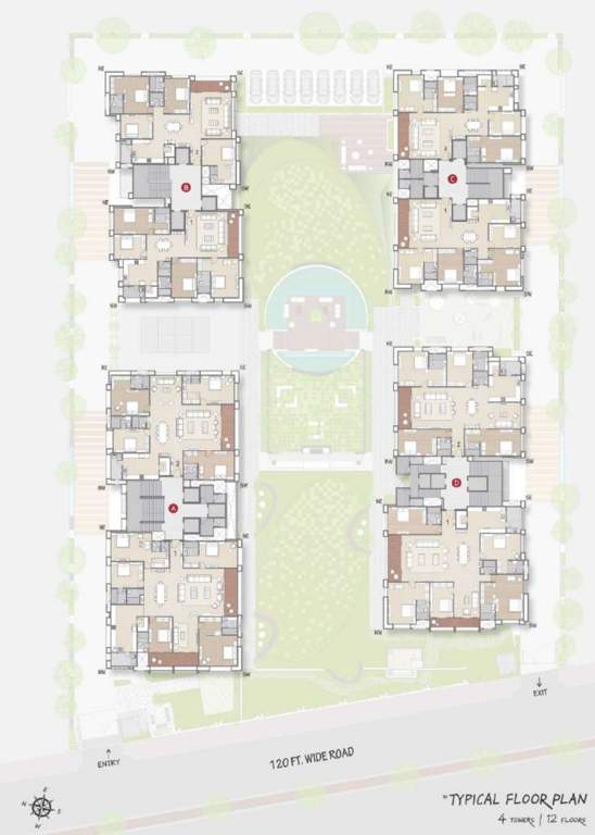 siddhanta Tower A, Tower B, Tower C And Tower D Cluster Plan from 1st to 12th Floor