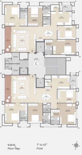  siddhanta Tower C Cluster Plan from 1st to 10th Floor