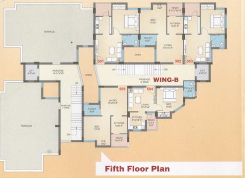  amrut-villa-apartment Wing A,B Cluster Plan For 5th Floor