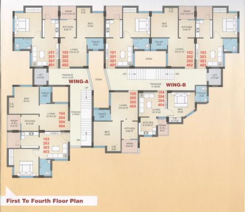  amrut-villa-apartment Wing A,B Cluster Plan From 1st To 4th Floor