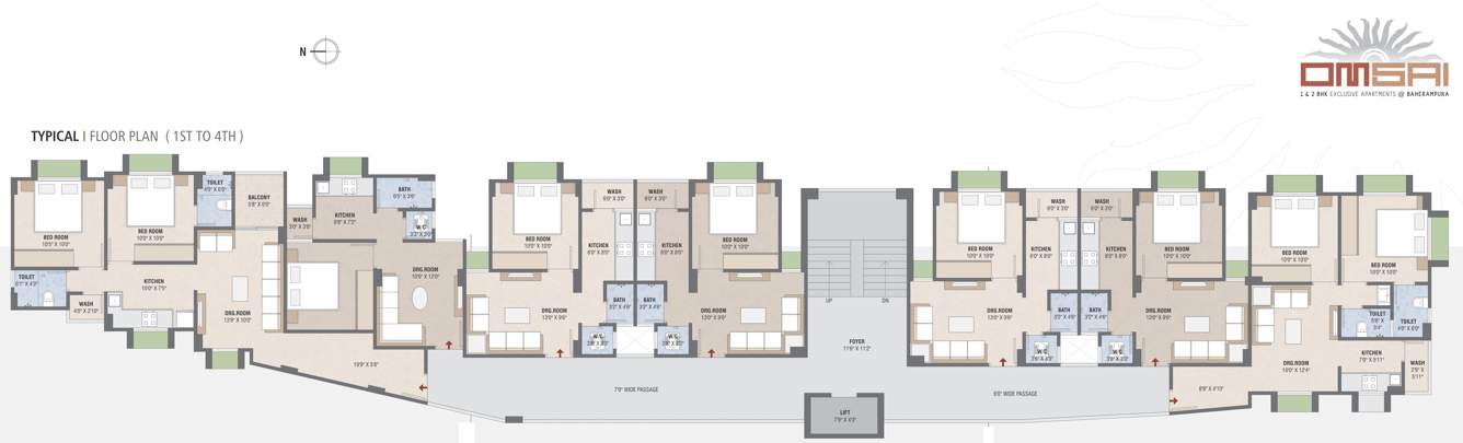  om sai apartments Om Sai Typical Cluster Plan