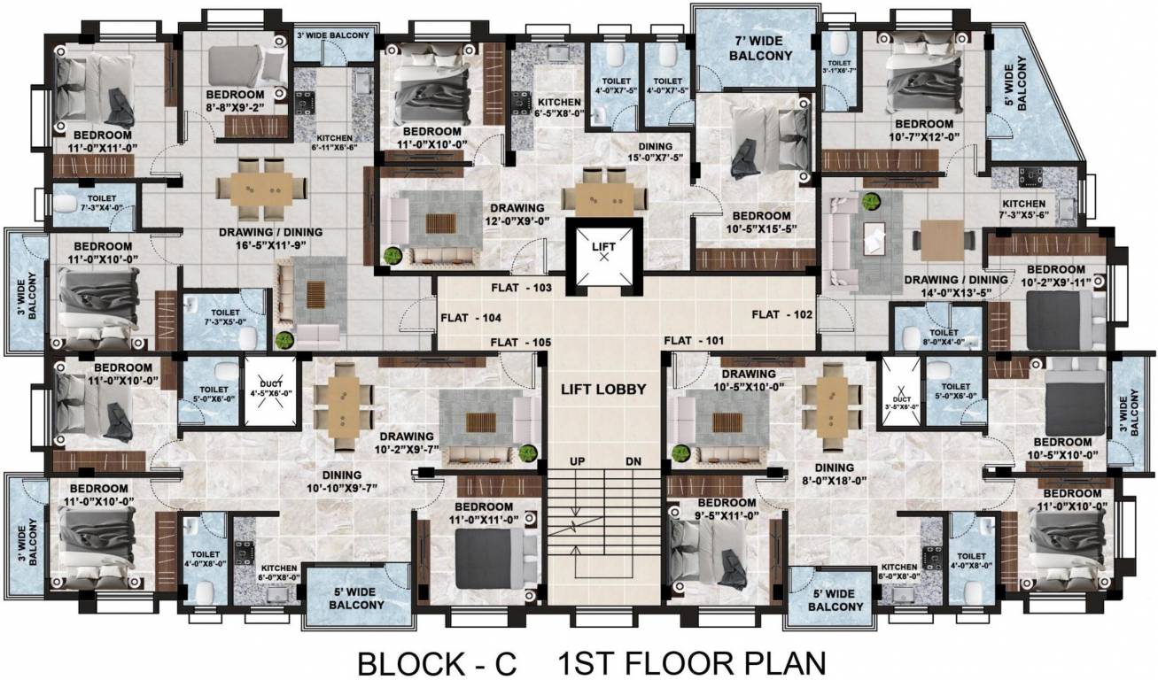  royal saroj residency Block C Cluster Plan For 1st Floor