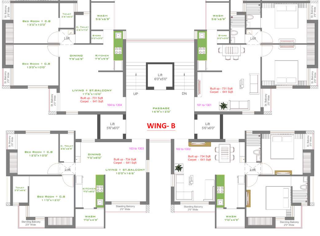  heights Wing B Cluster Plan from 1st to 13th Floor