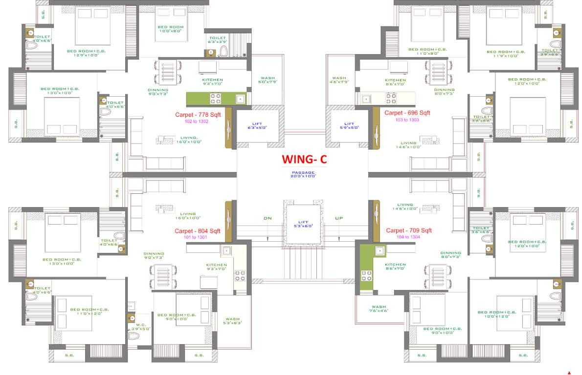  heights Wing C Cluster Plan from 1st to 13th Floor