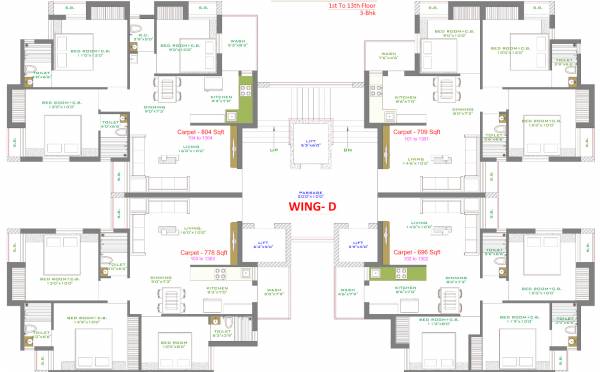  heights Wing D Cluster Plan from 1st to 13th Floor