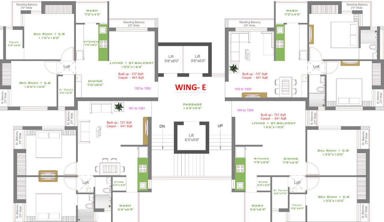 heights Wing E Cluster Plan from 1st to 13th Floor