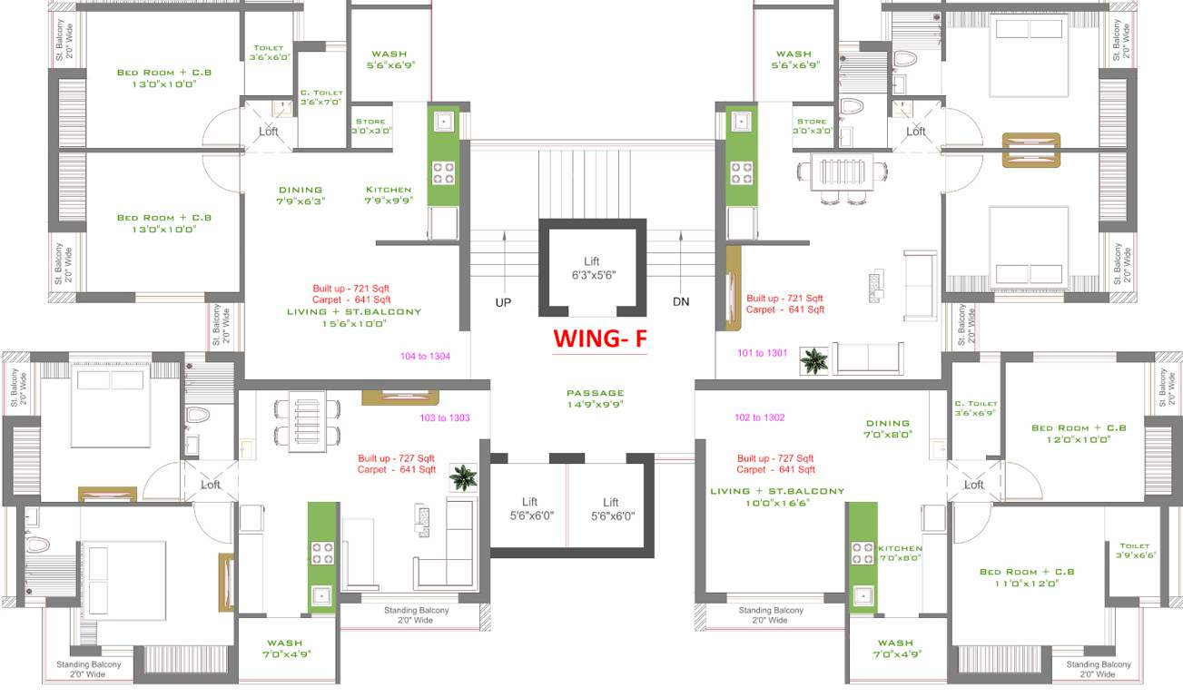  heights Wing F Cluster Plan from 1st to 13th Floor