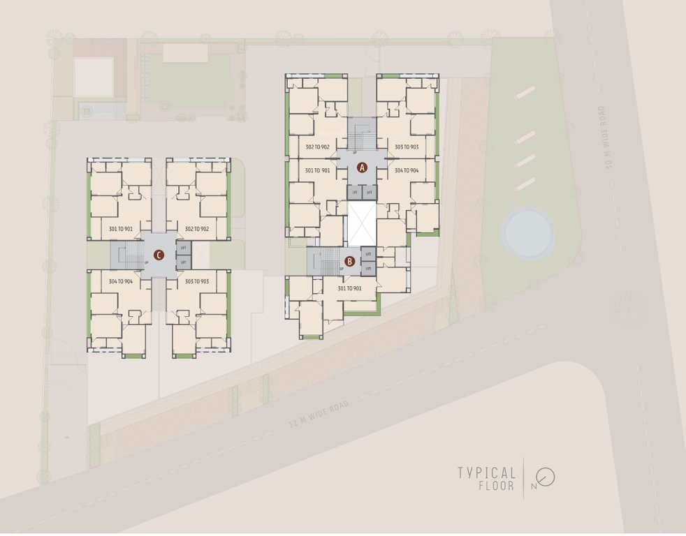  magnate luxuria Tower A, B And C Cluster Plan from 3rd to 9th Floor