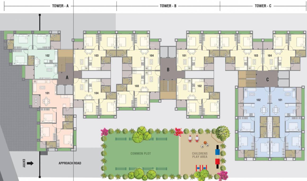  aashray greens Tower A, B & C Cluster Plan from 1st to 7th Floor