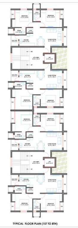 savan surface serena Tower A1, B1, C1 And D1 Cluster Plan from 1st to 8th Floor