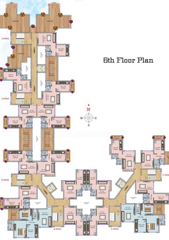  residency A, B And C Wing Cluster Plan for 6th Floor