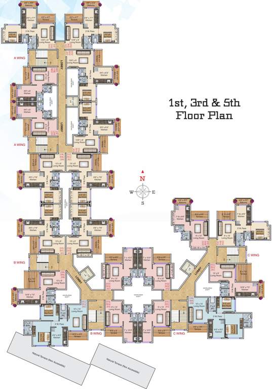  residency A, B And C Wing Cluster Plan from 1st, 3rd And 5th Floor