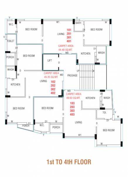 Kuber Flats Cluster Plan from 1st to 4th Floor kuber-flats Kuber Flats Cluster Plan from 1st to 4th Floor