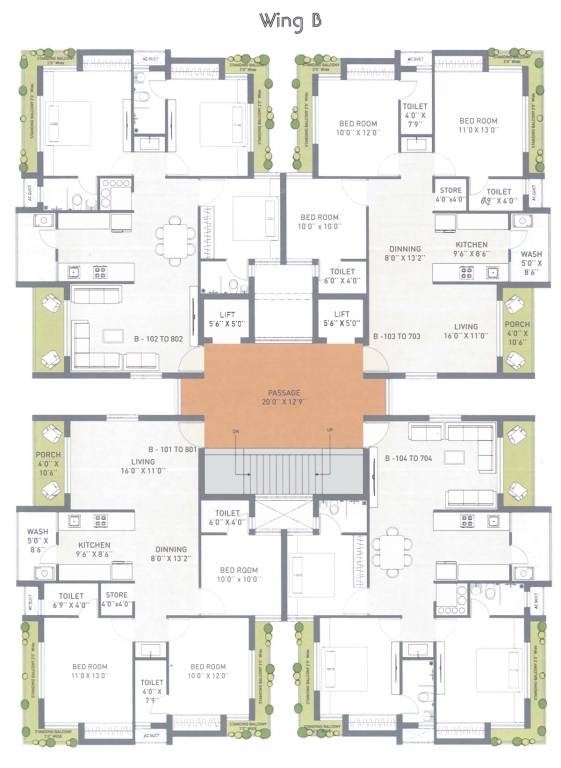  exotica Wing B Cluster Plan from 1st to 8th Floor