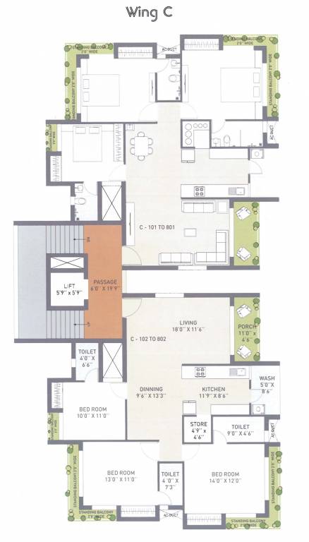  exotica Wing C Cluster Plan from 1st to 8th Floor