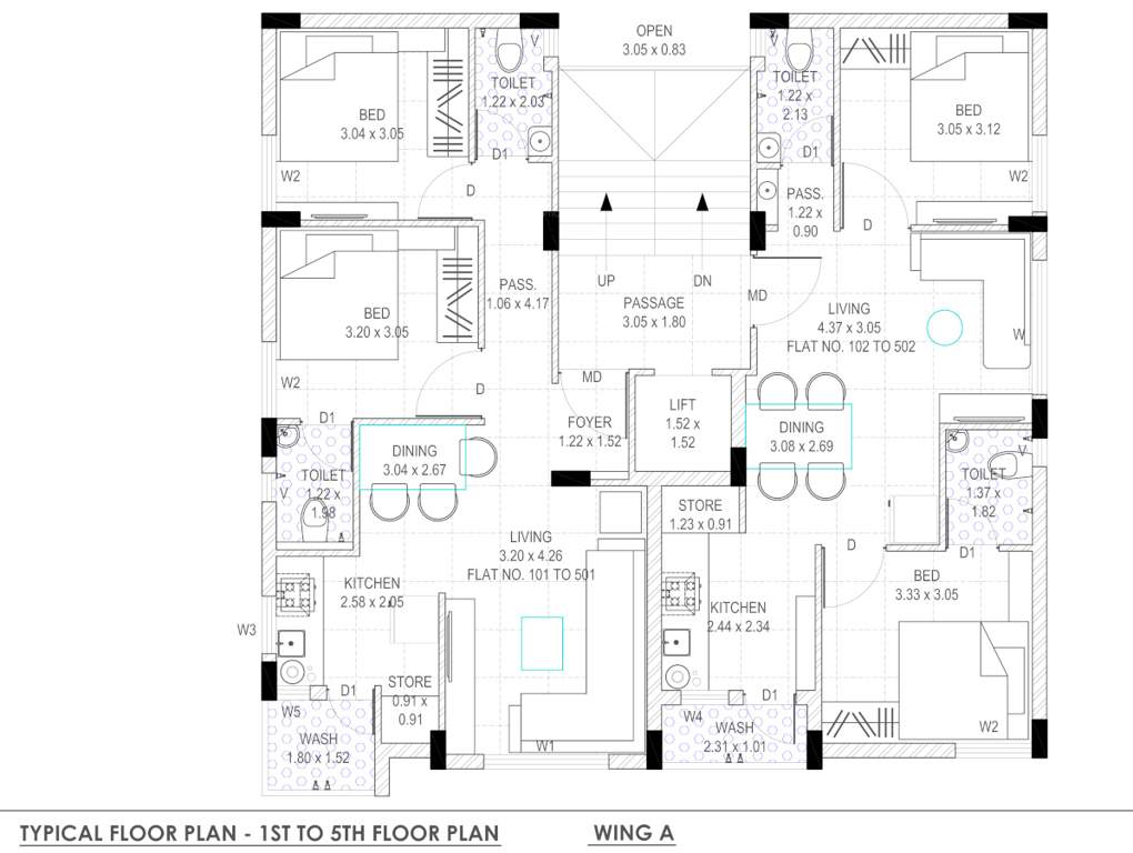  green city apartment Wing A Cluster Plan from 1st to 5th Floor